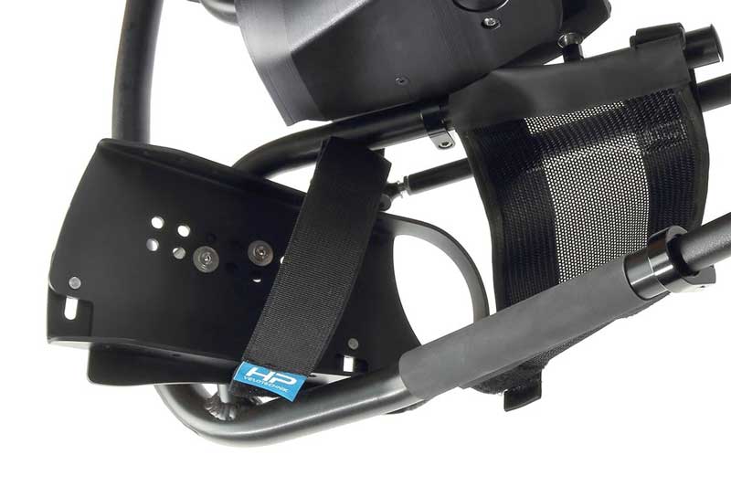 Close up image of the HP Velotechnik hand cycle foot plate