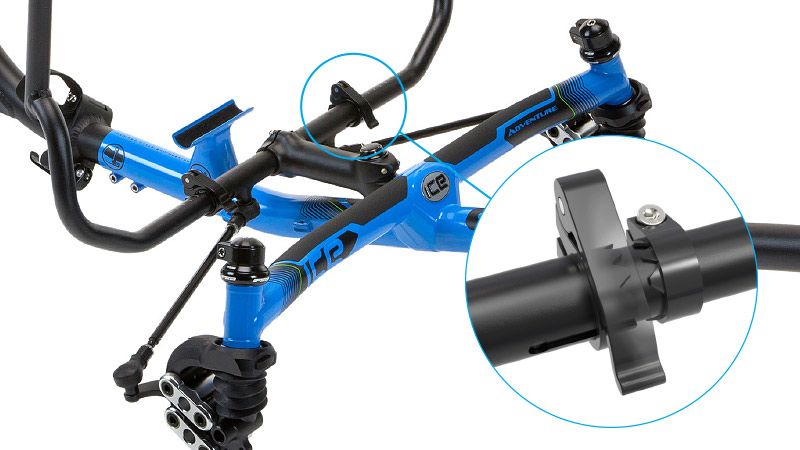 ICE Adventure recumbent trike secure indexed handlebar clamps