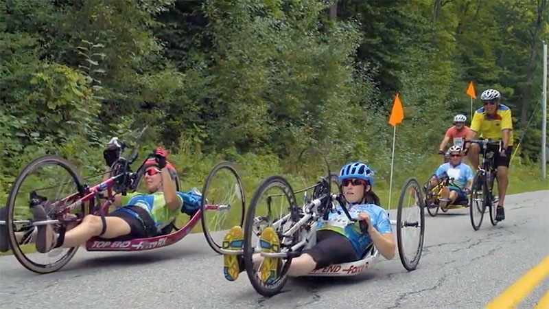 Handcyclists at the Kelly Brush Ride in Middlebury VT
