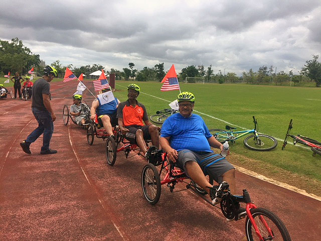 Veterans riding adaptive trikes and handcycles